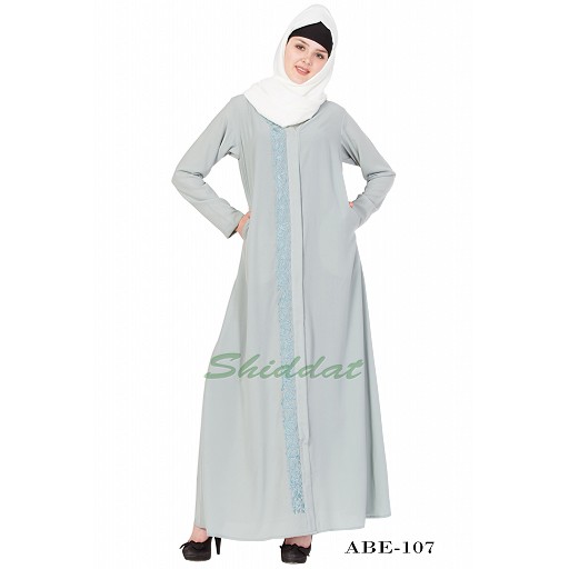 Front-open embroidery abaya - Sea Green